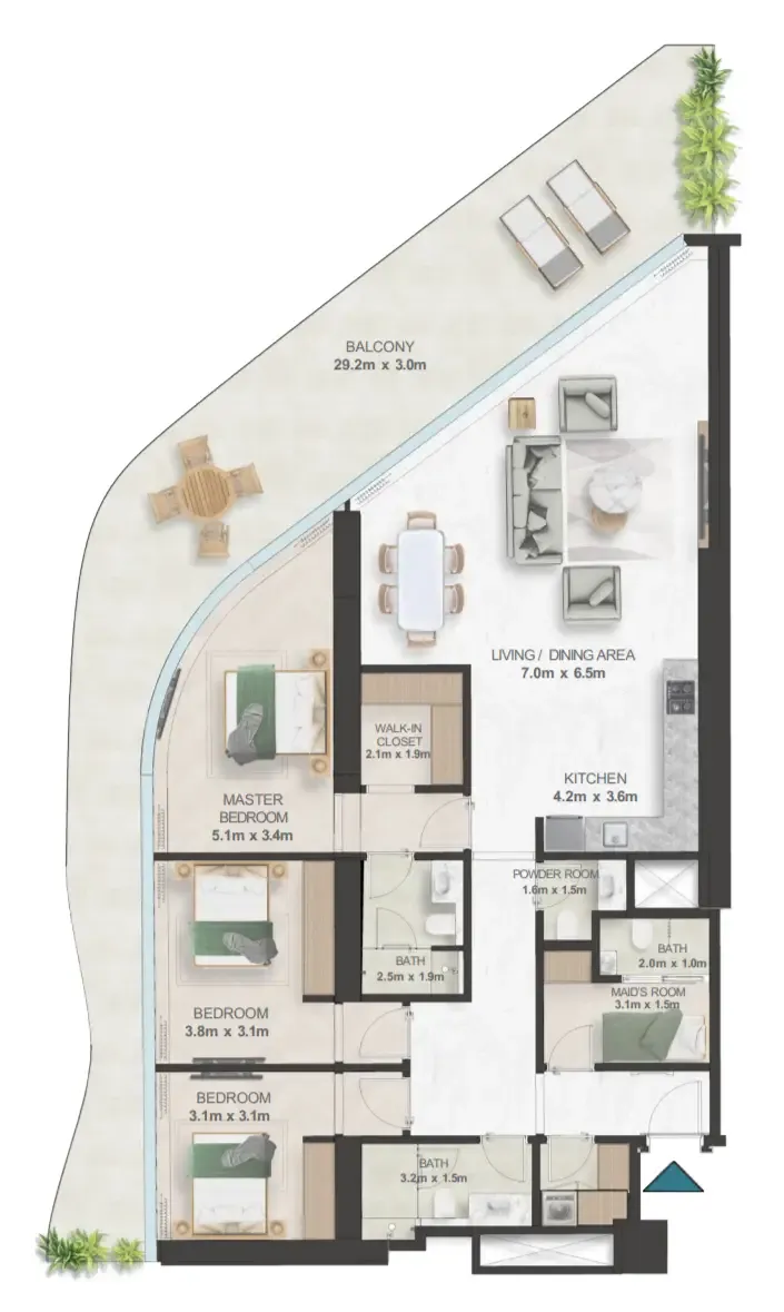 Oystra 3 bed floor plan, 2,373 sqft