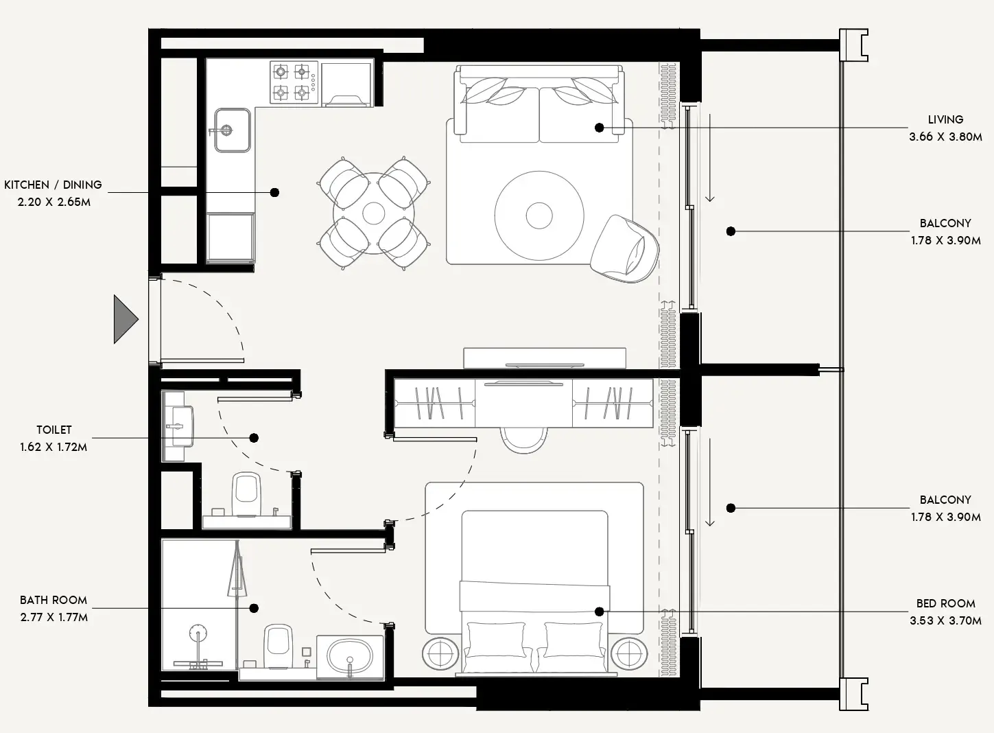 Azizi Venice 1 bed floor plan, 708 sqft
