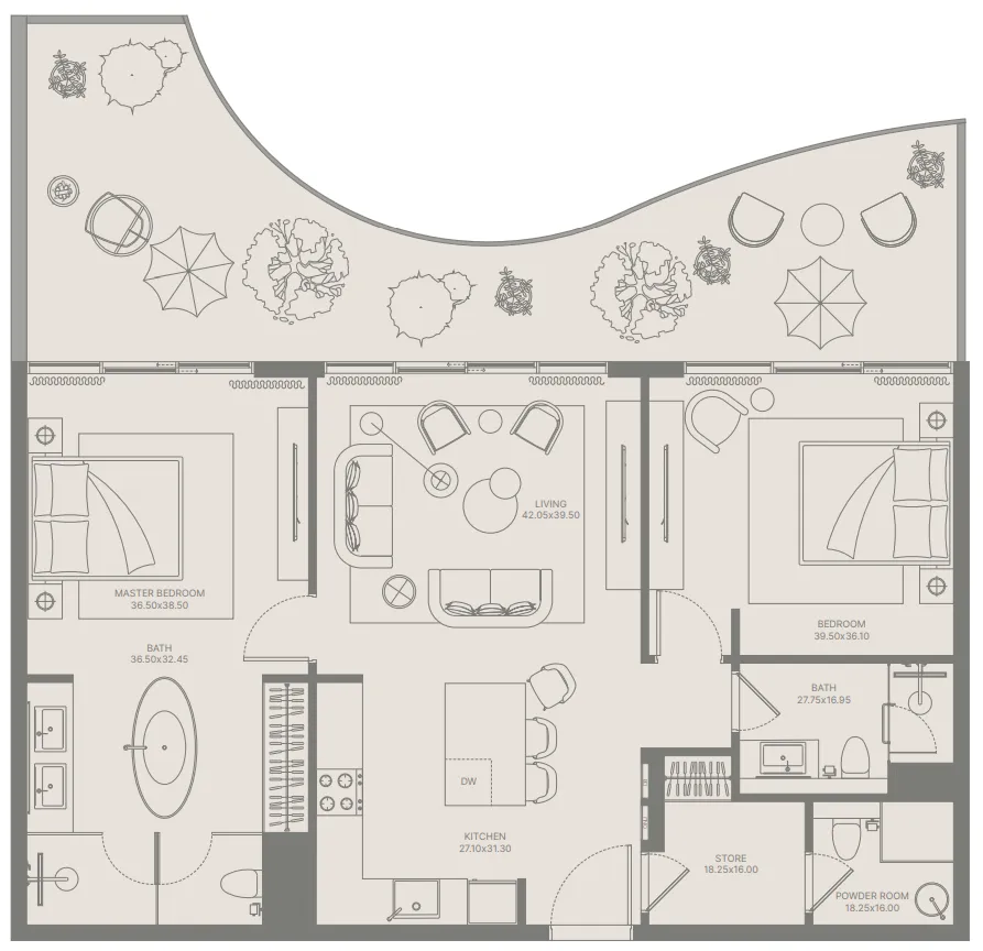 Bond Enclave 2 bed floor plan, 1,321 sqft