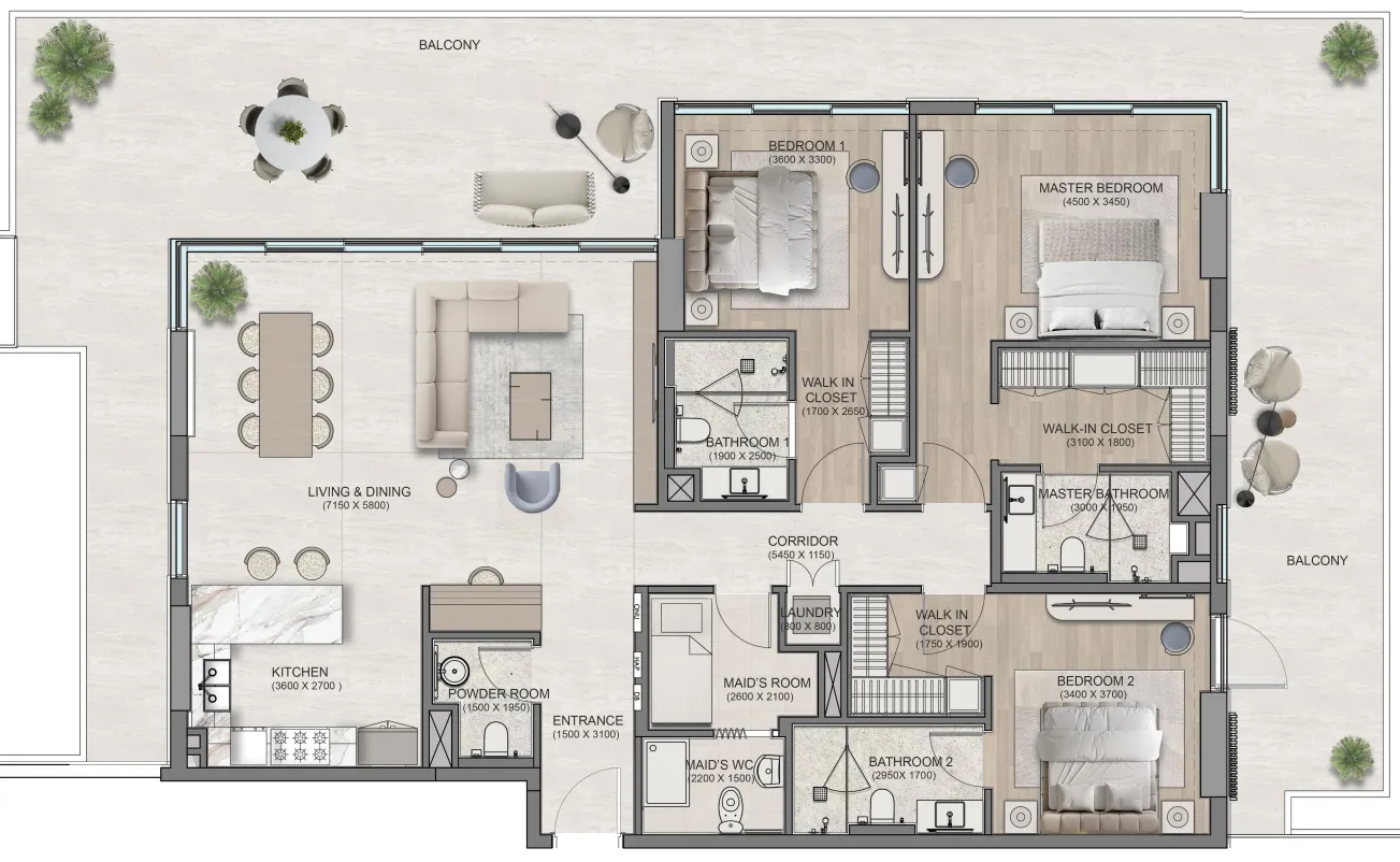 Flora Isle Beachfront Residences 3 bed floor plan, 3,367 sqft