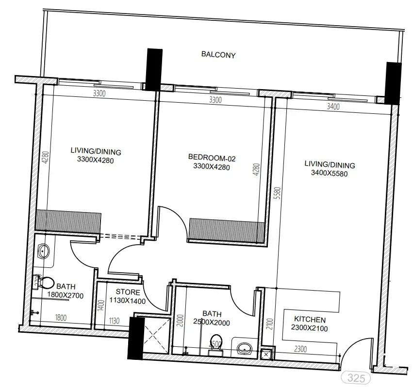 Astra South 2 bed floor plan, 1,073 sqft