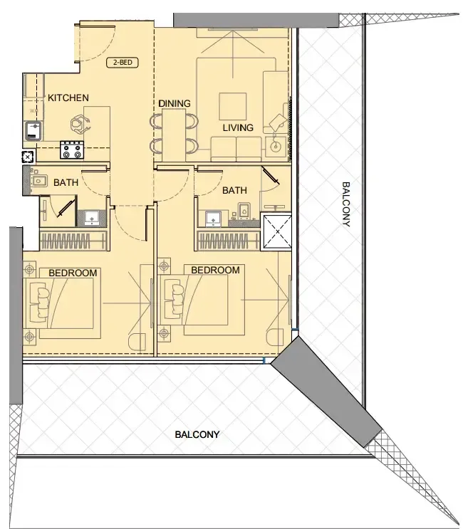 One by Binghatti 2 bed floor plan, 1,587 sqft