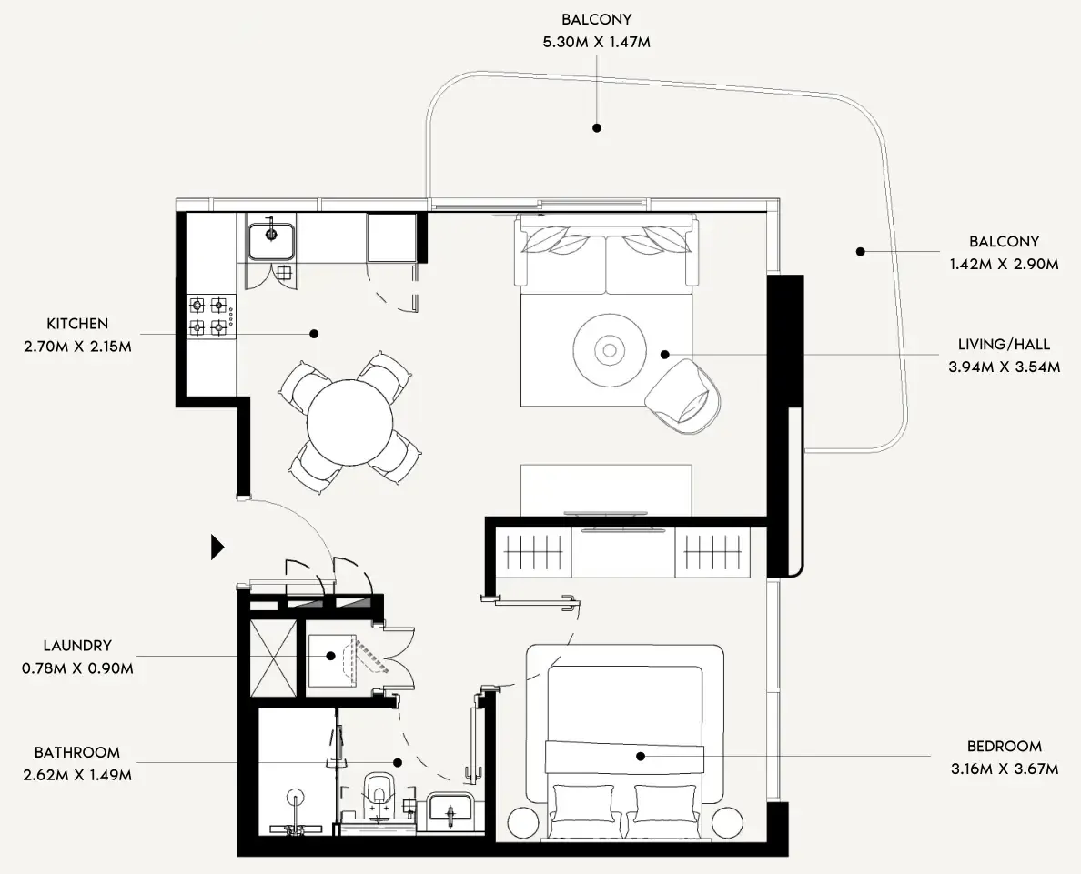 Azizi Leily 1 bed floor plan, 642 sqft