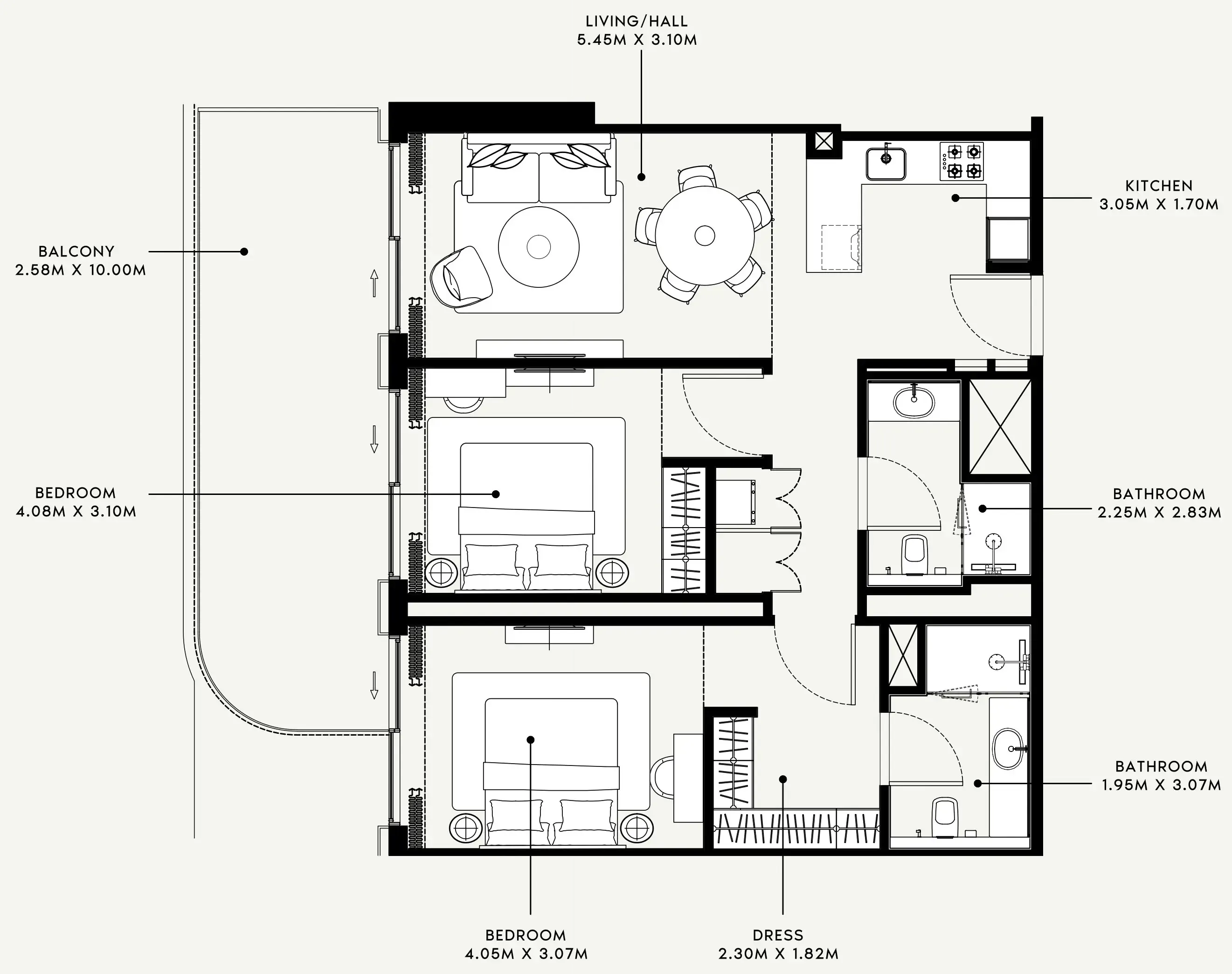 Azizi Venice 2 bed floor plan, 1,171 sqft