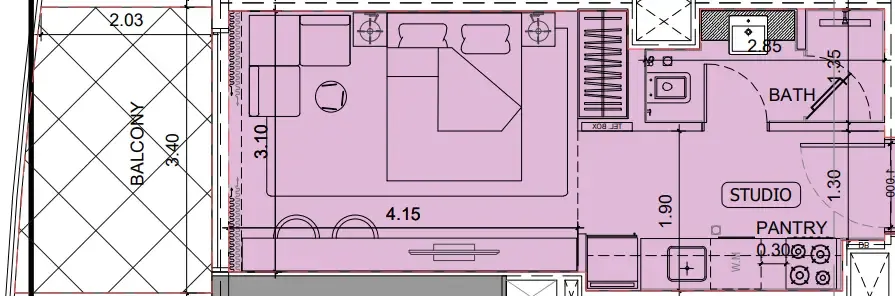 Project Maybach Studio floor plan, 380 sqft