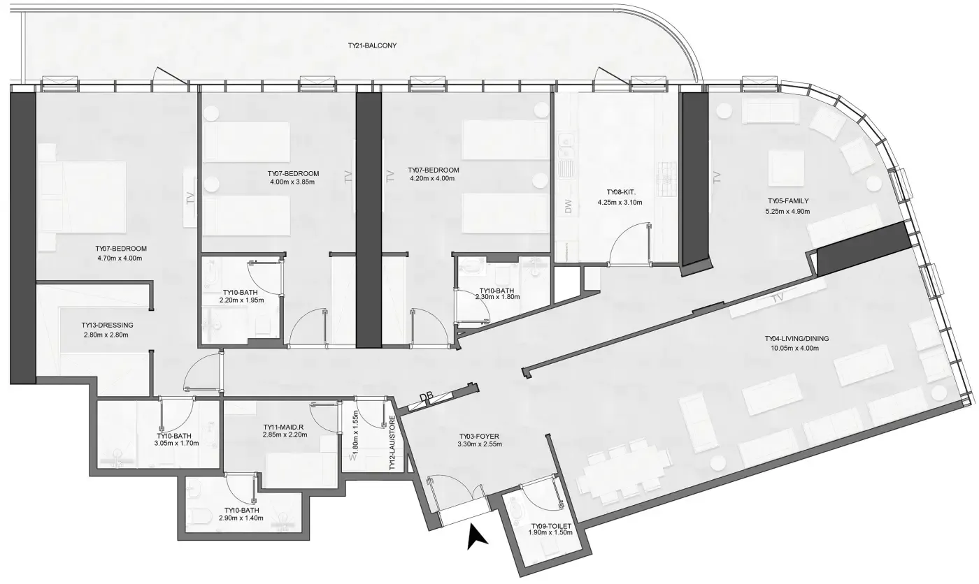 Joud Tower 3 bed floor plan, 2,789 – 2,850 sqft