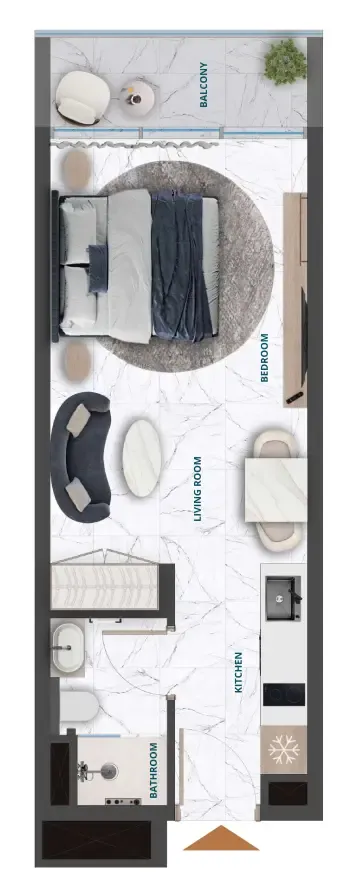 Wadi Hills Studio floor plan, 369 sqft