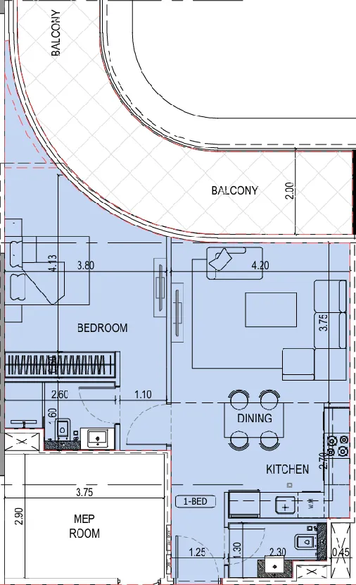 Binghatti Sky Terraces 1 bed floor plan, 850 sqft