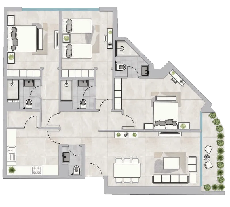 Infinity Tower 3 bed floor plan, 2,133 sqft