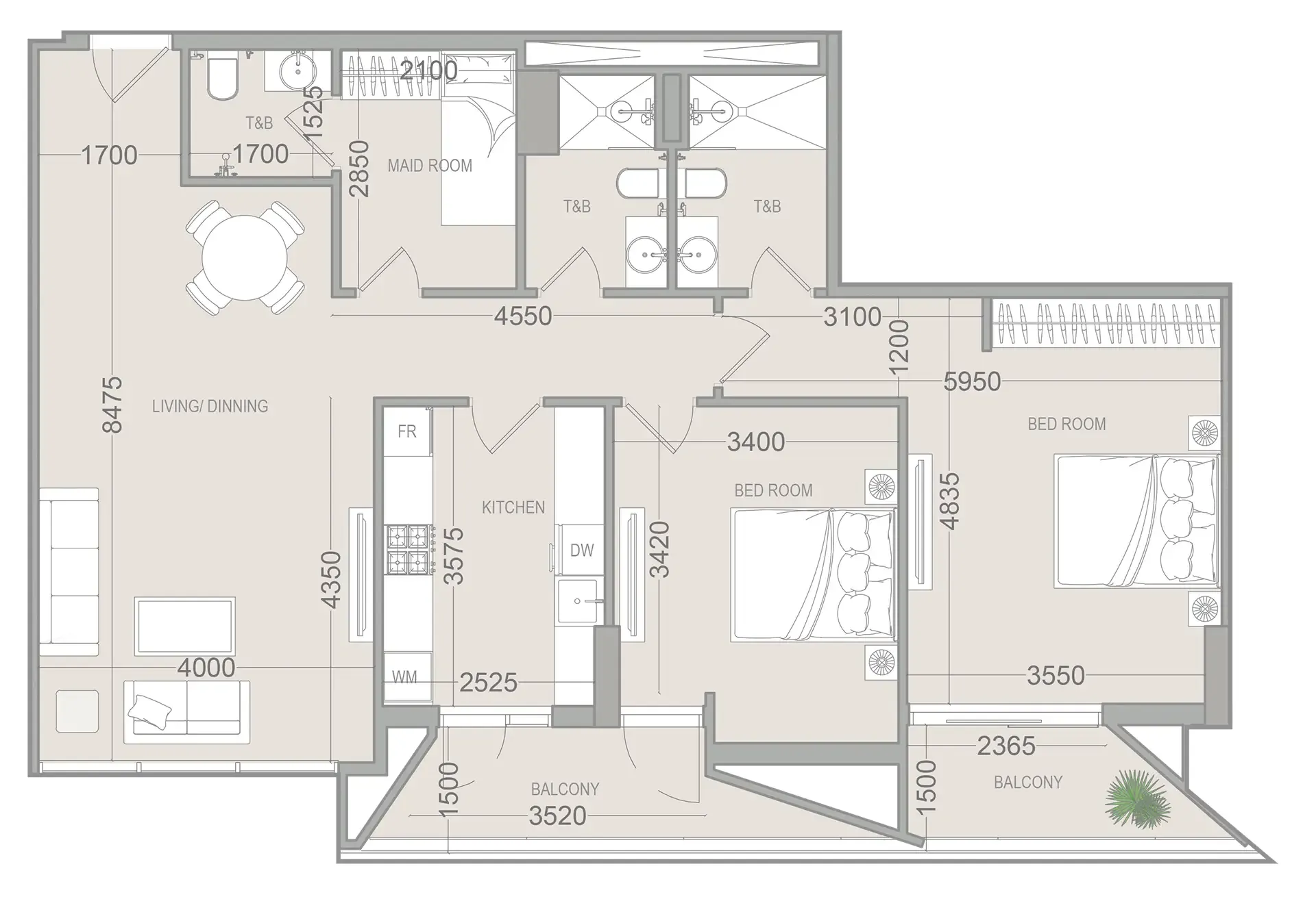 EVERGR1N House 4 2 bed floor plan, 1,237 sqft