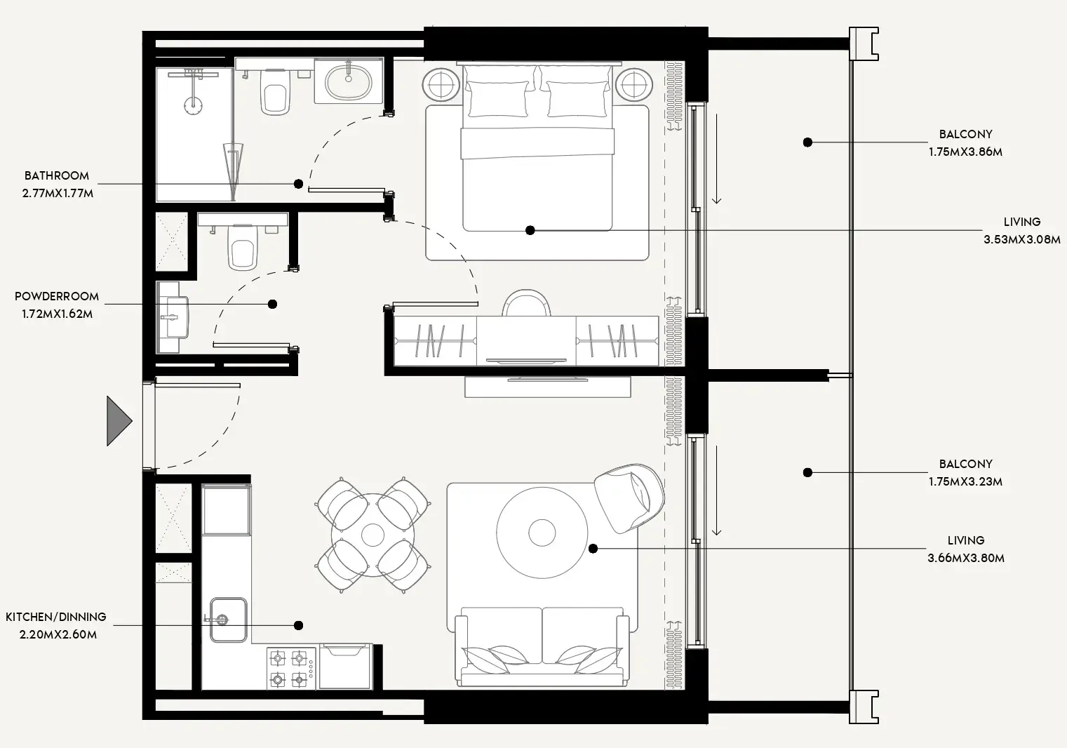 Azizi Venice 1 bed floor plan, 708 sqft