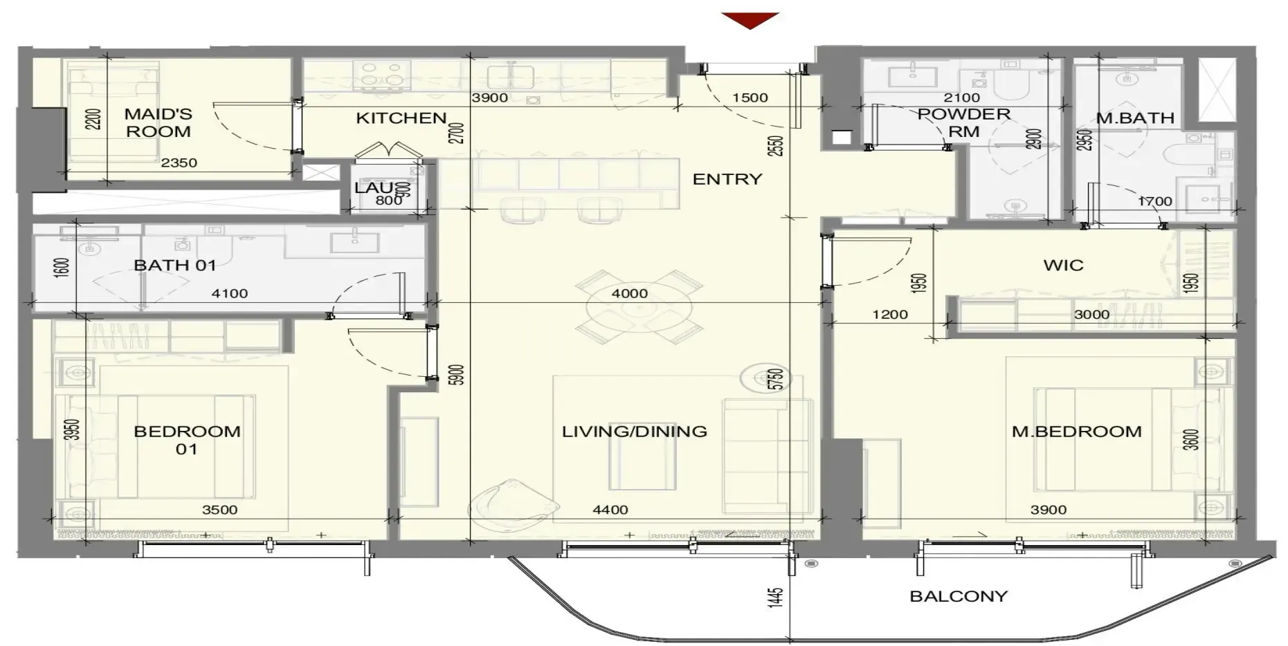 Takaya 2 bed floor plan, 1,276 – 1,277 sqft