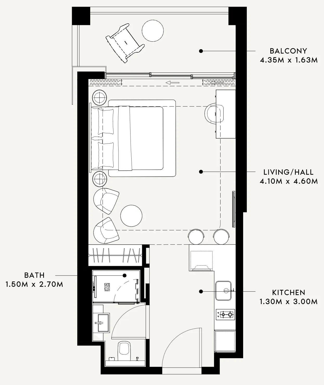 Riviera 60 Studio floor plan, 462 – 464 sqft