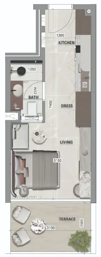 South Lofts Studio floor plan, 320 sqft