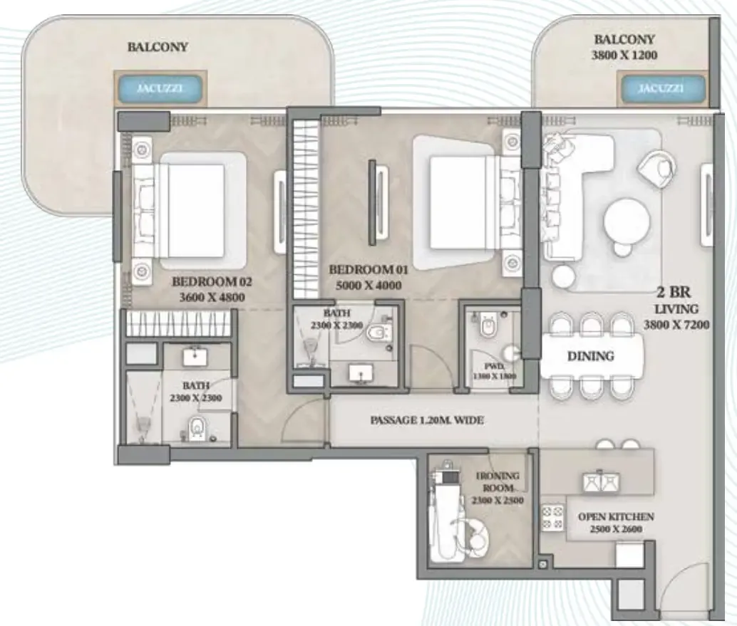 Wellington Ocean Walk 2 bed floor plan, 1,484 sqft