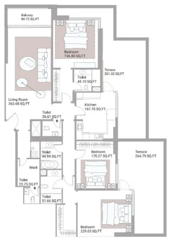 Ajman Creek Towers 3 bed floor plan, 3,642 sqft