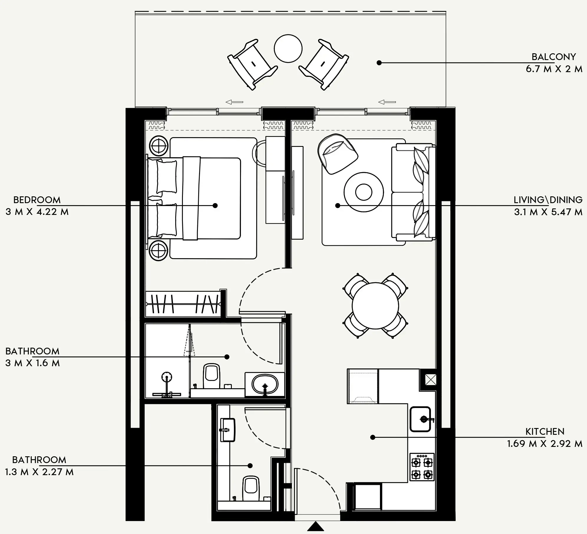 Azizi Venice 1 bed floor plan, 733 sqft