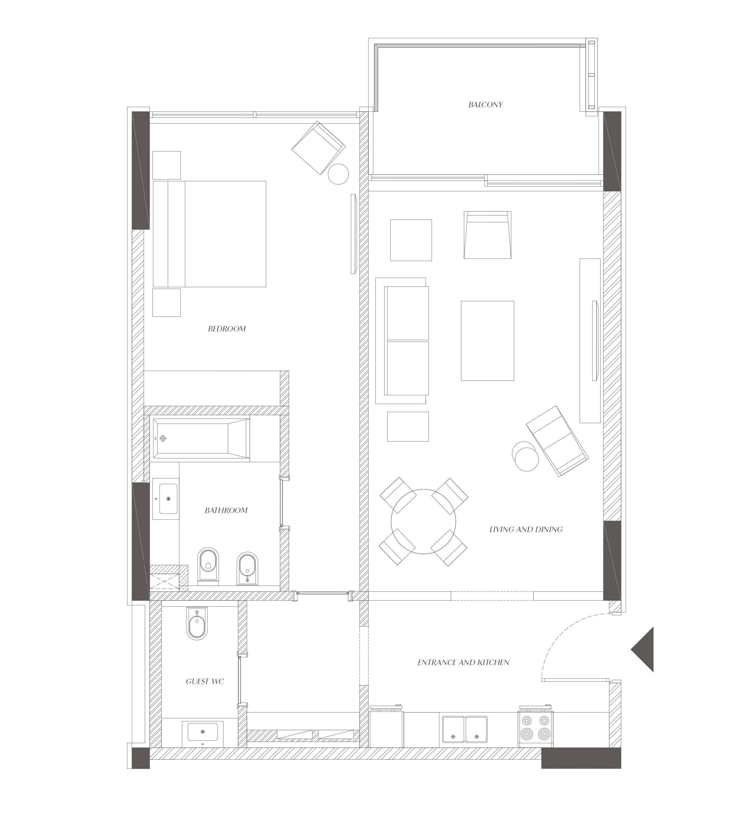 Sealine Residence 1 bed floor plan, 979 sqft