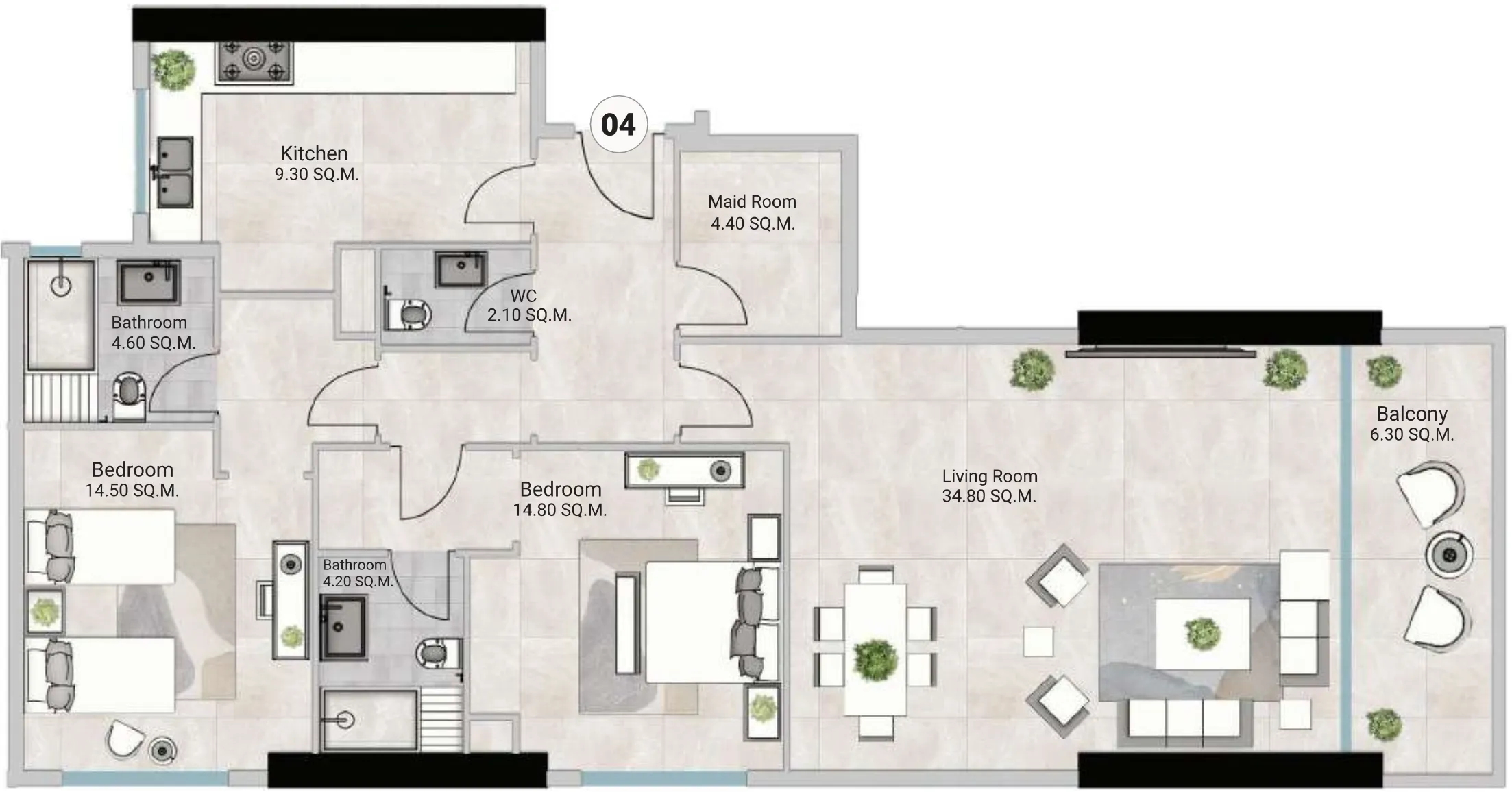 Oasis Tower 3 2 bed floor plan, 1,792 sqft