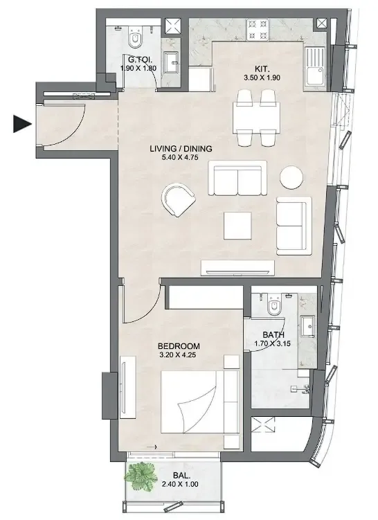 Luzora Residence 1 bed floor plan, 712 sqft