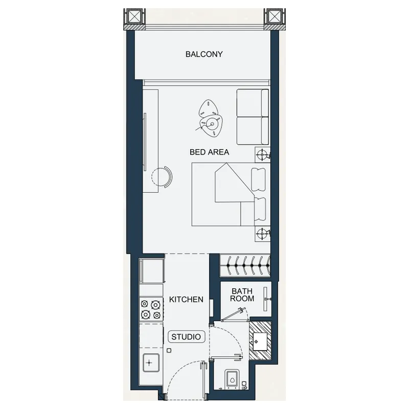 Binghatti Starfall Studio floor plan, 352 sqft