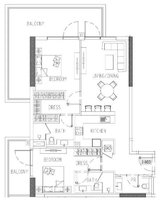 Damac Riverside Views 2 bed floor plan, 1,368 sqft