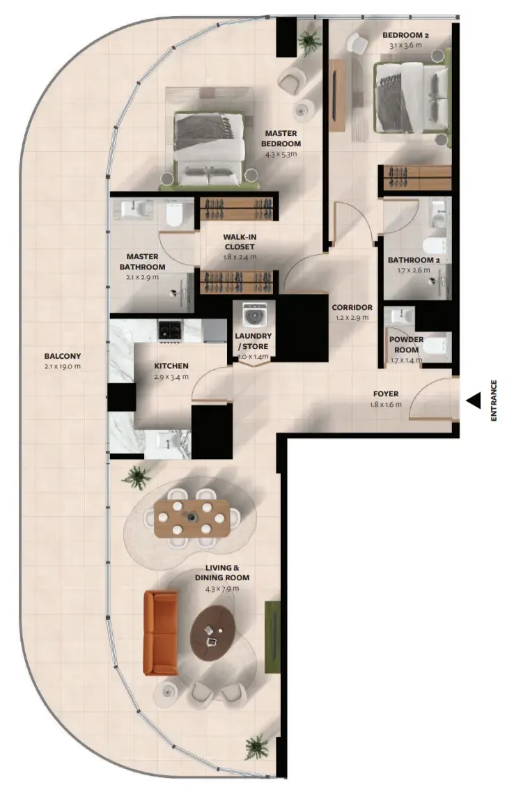 Waada Dubai South 2 bed floor plan, 1,755 sqft