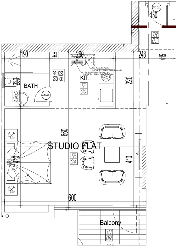 Paradise View II Studio floor plan, 575 – 577 sqft