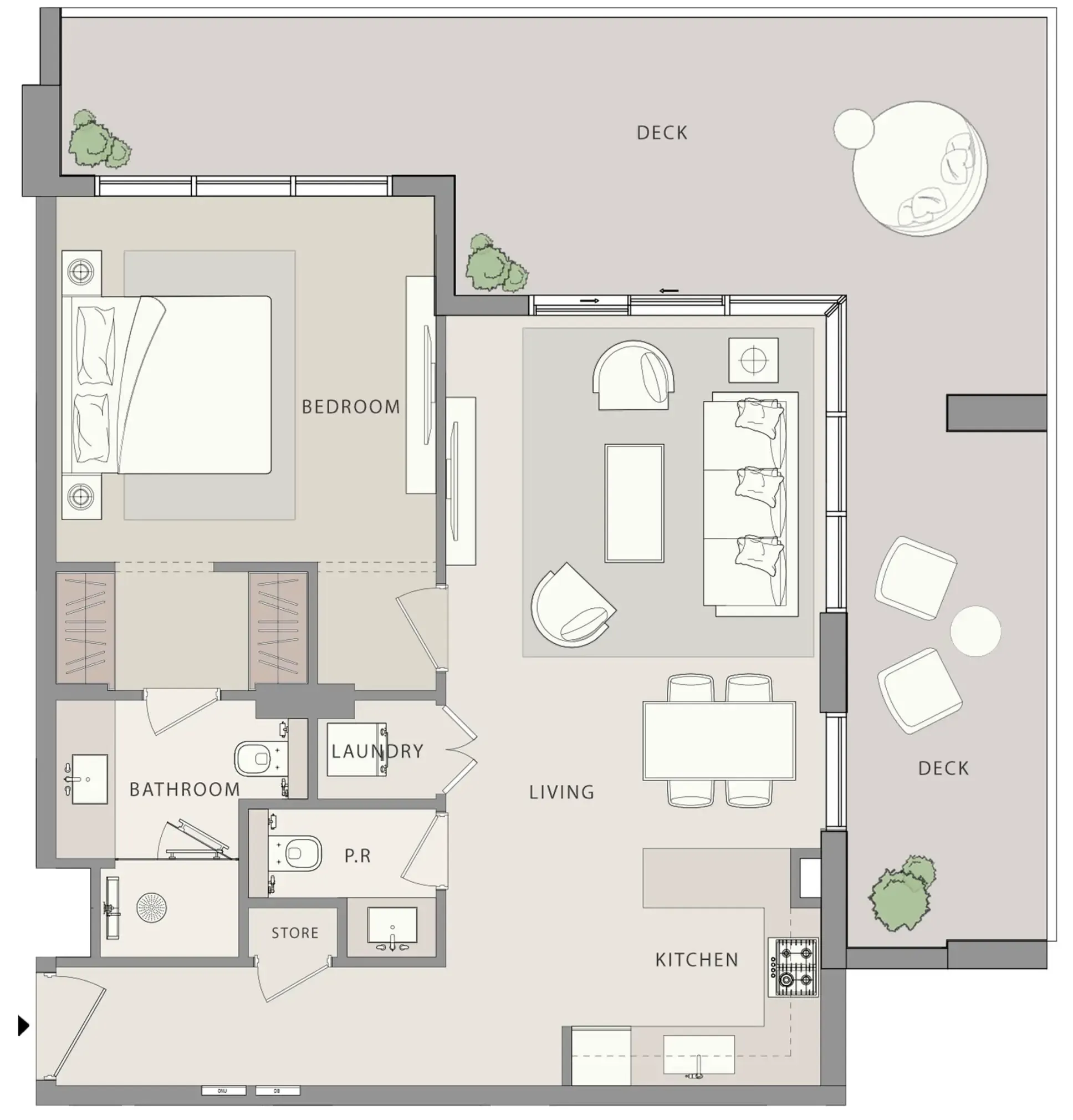 Uno-Luxe 1 bed floor plan, 1,083 sqft