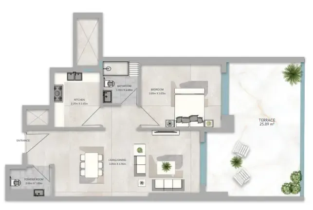 Azha Views Residences 1 bed floor plan, 1,162 sqft