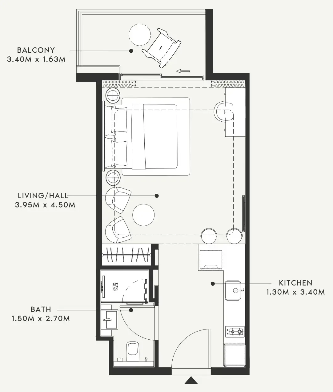 Riviera 55 Studio floor plan, 625 sqft