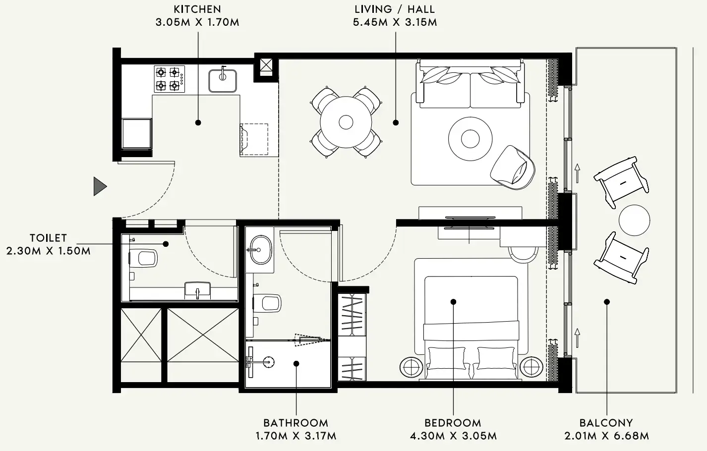 Azizi Venice 1 bed floor plan, 736 sqft