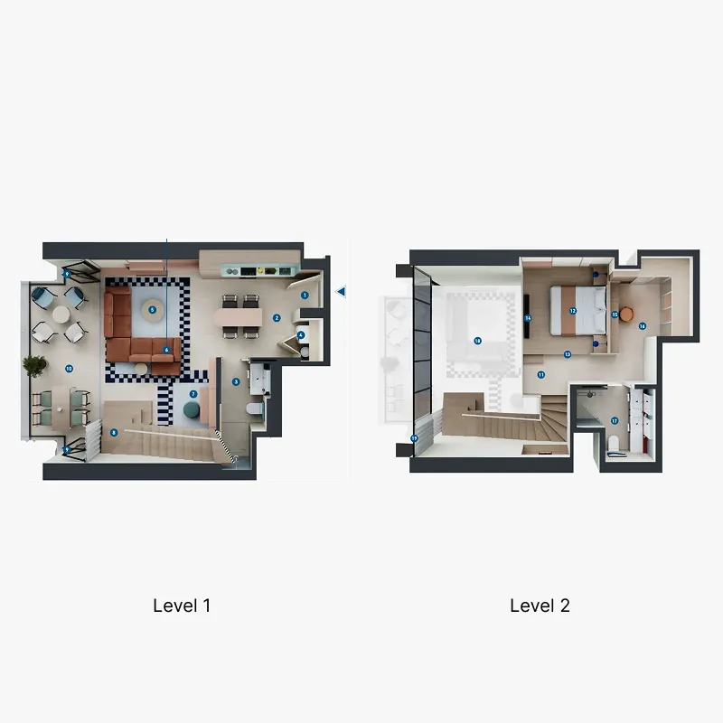 Rove Home Dubai Marina 1 bed floor plan, 1,095 sqft