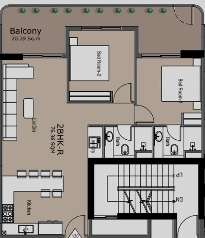 Golden Woods Albab Views 2 bed floor plan, 1,049 sqft