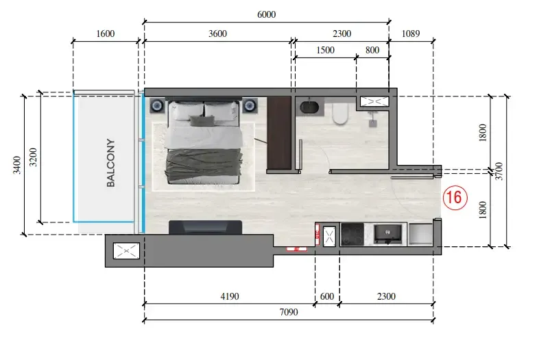 Auresta Tower Studio floor plan, 333 sqft