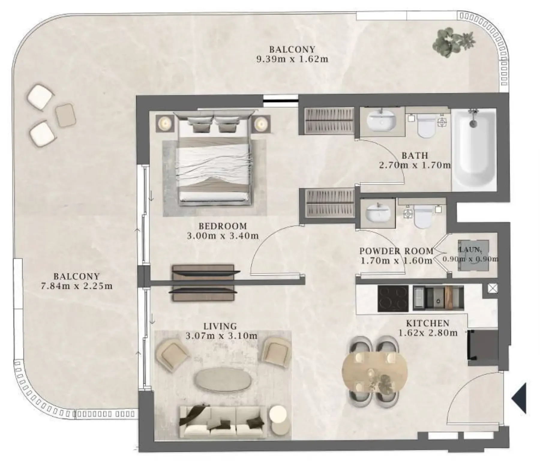 Arthouse Residences by Cledor 1 bed floor plan, 838 sqft