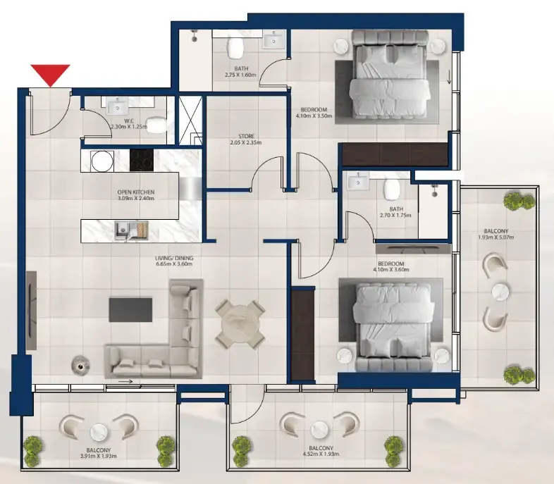 Al Vista 2 bed floor plan, 1,324 sqft