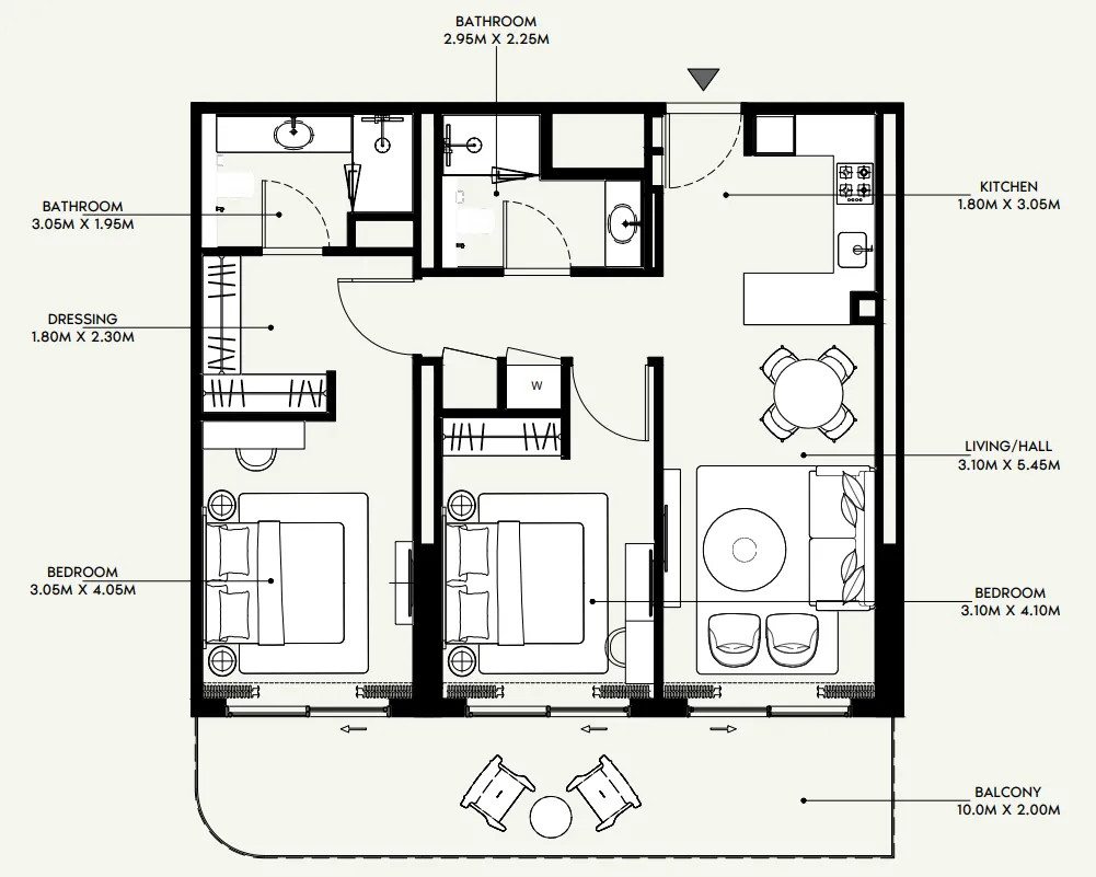 Azizi Venice 2 bed floor plan, 1,151 sqft