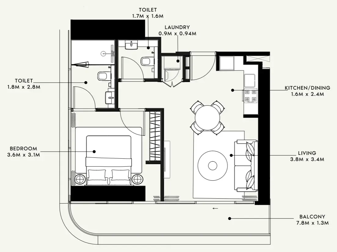 Azizi Milan Studio floor plan, 340 sqft