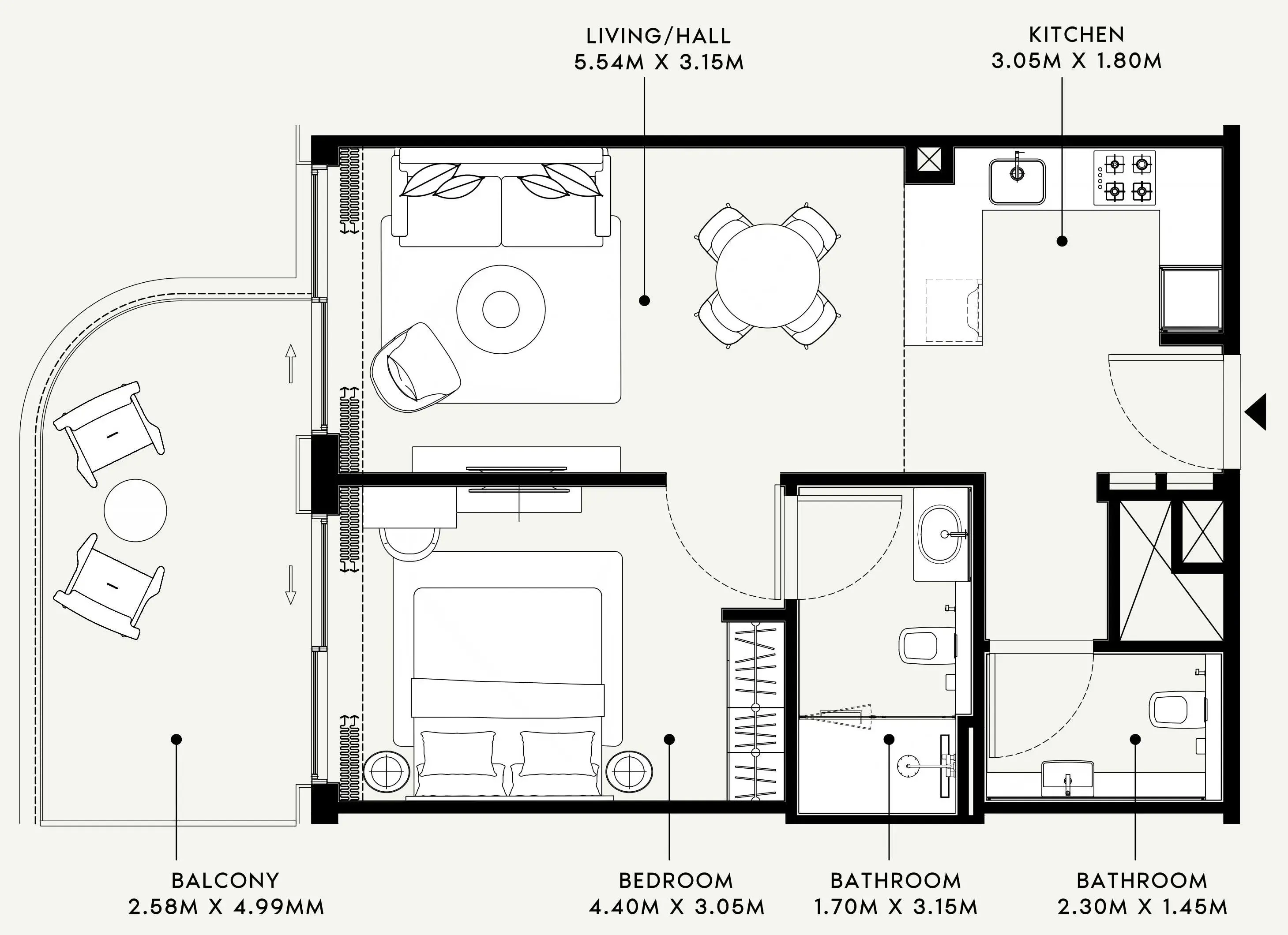 Azizi Venice 1 bed floor plan, 750 sqft