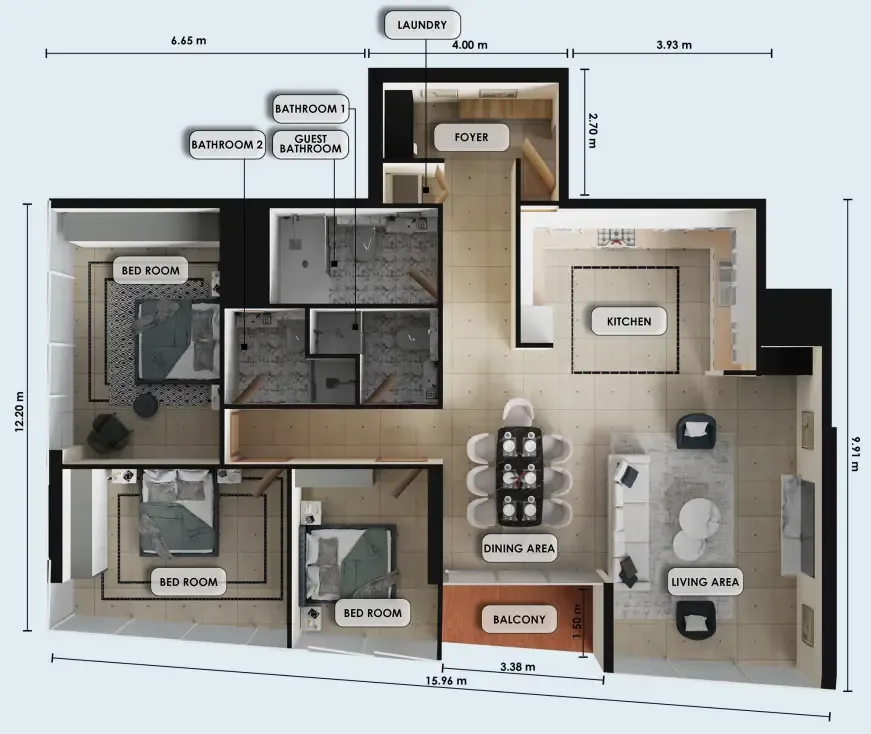 Zenith J1 3 bed floor plan, 1,583 sqft