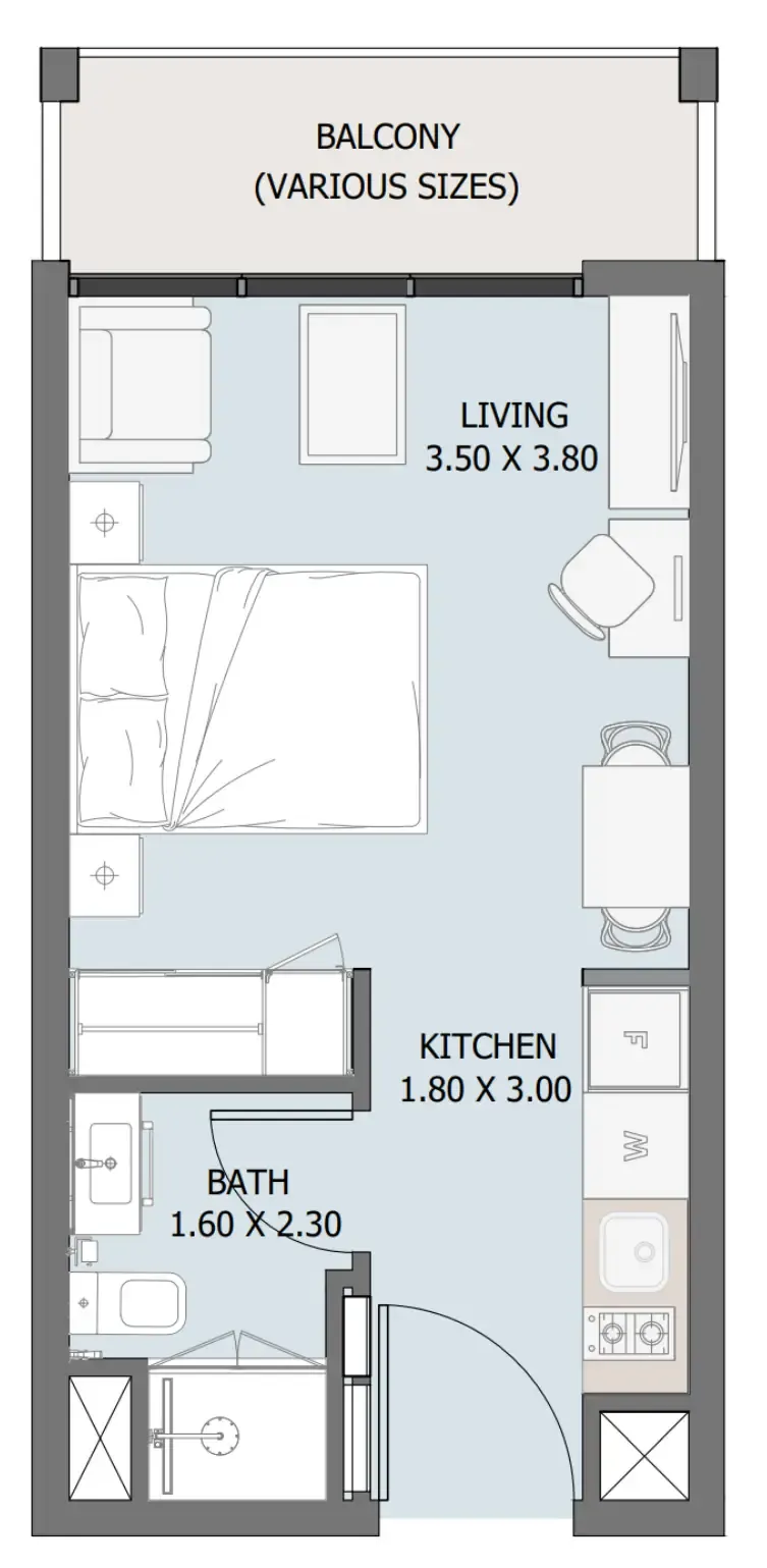 Verdana III Studio floor plan, 320 – 324 sqft