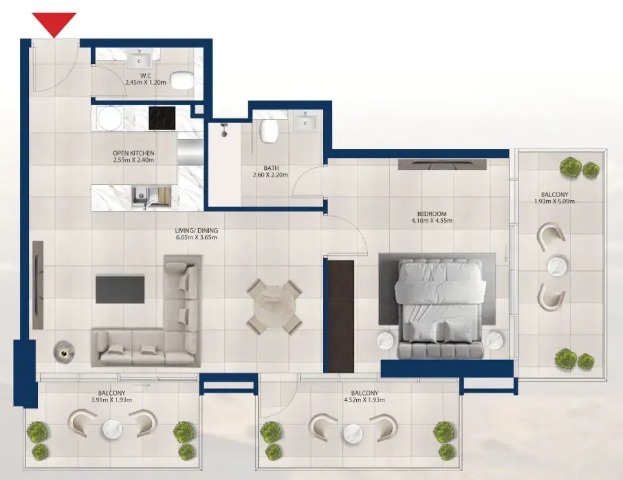 Al Vista 1 bed floor plan, 1,044 sqft