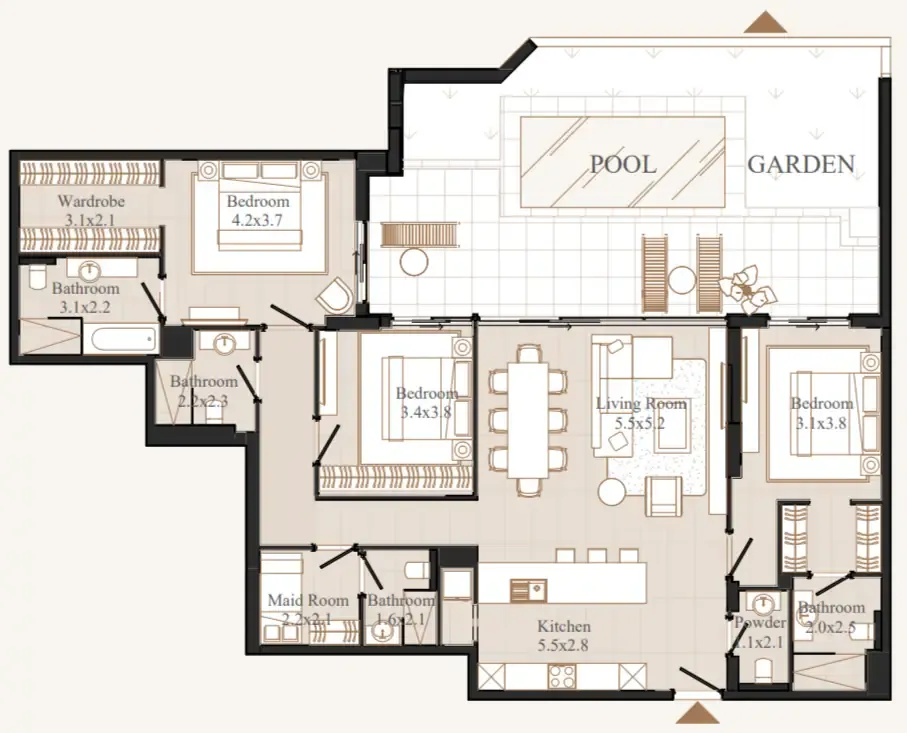 Flamingo LUX 3 bed floor plan, 2,285 sqft