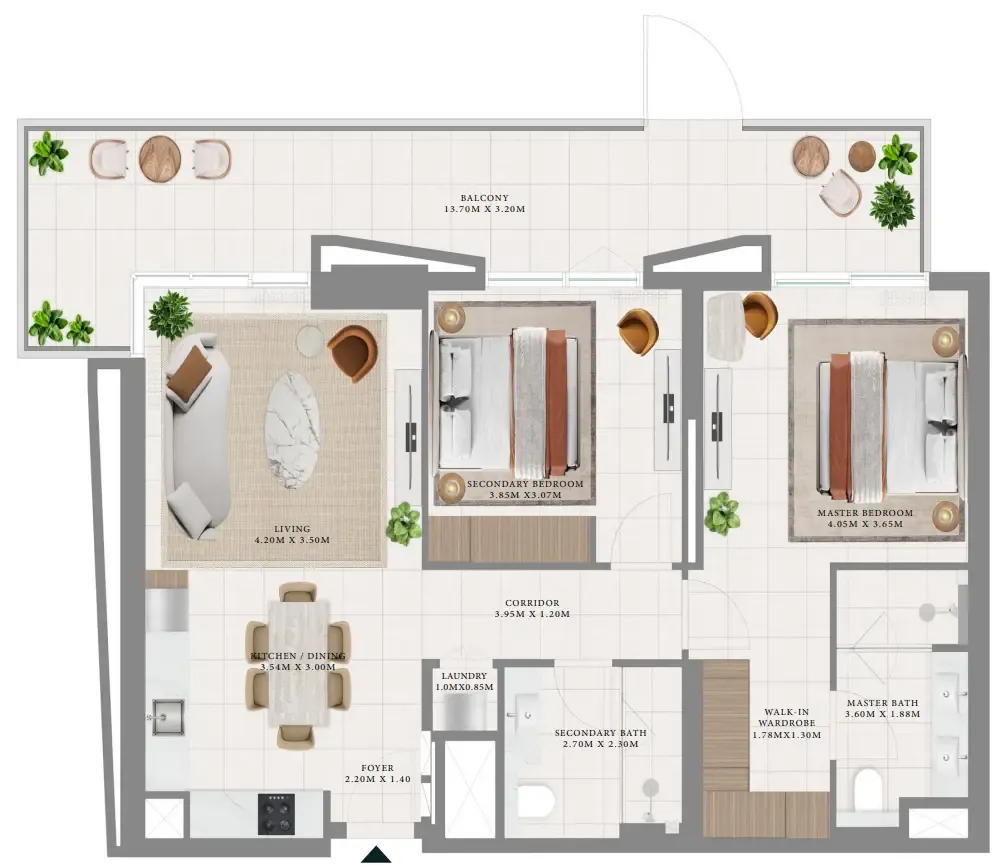 Hillsedge 2 bed floor plan, 1,333 sqft
