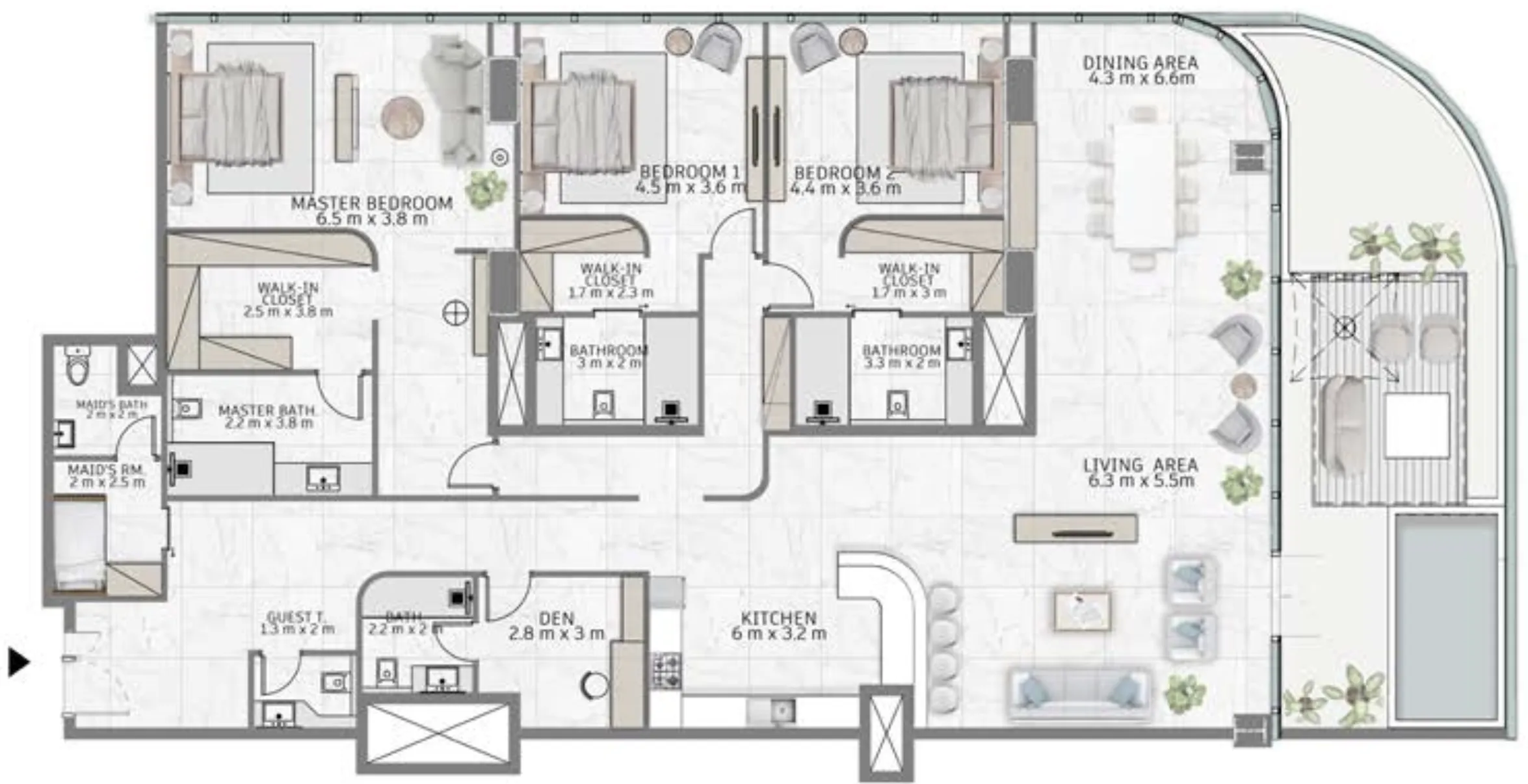Al Habtoor Tower 3 bed floor plan, 3,671 sqft