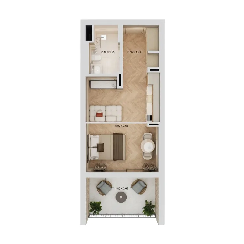 Arisha Terraces Studio floor plan, 412 sqft