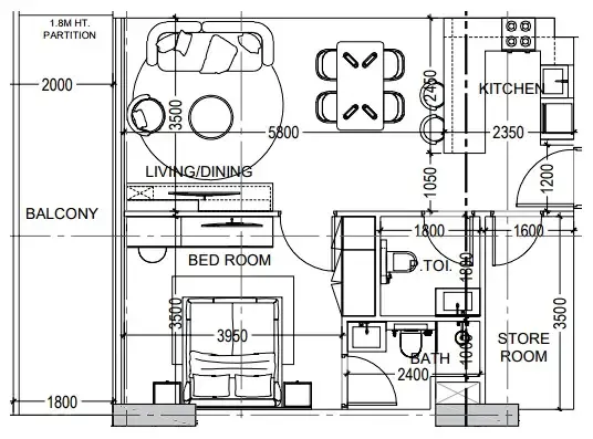 Al Haseen Residences 6 1 bed floor plan, 791 sqft