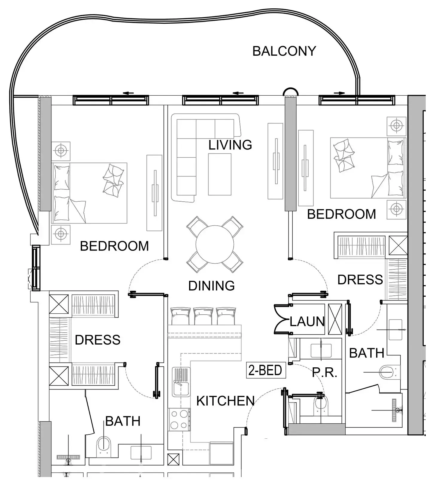 Valencia 2 bed floor plan, 1,159 sqft