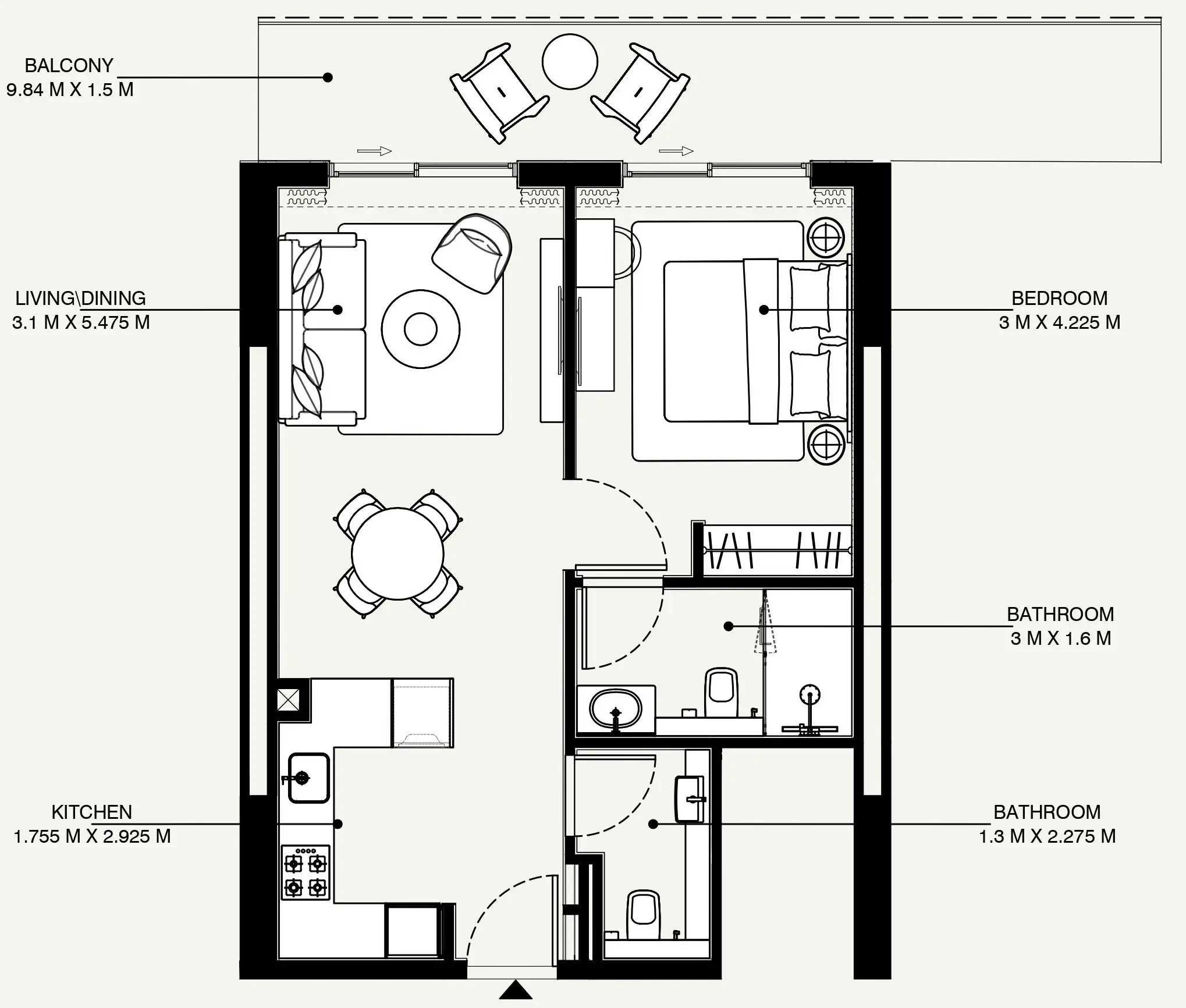 Azizi Venice 1 bed floor plan, 813 sqft